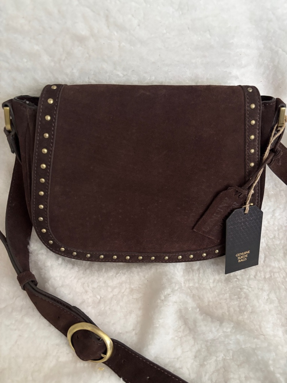 Suede Stud-Trim Crossbody Bag - Dark Brown - Picture 4 of 8